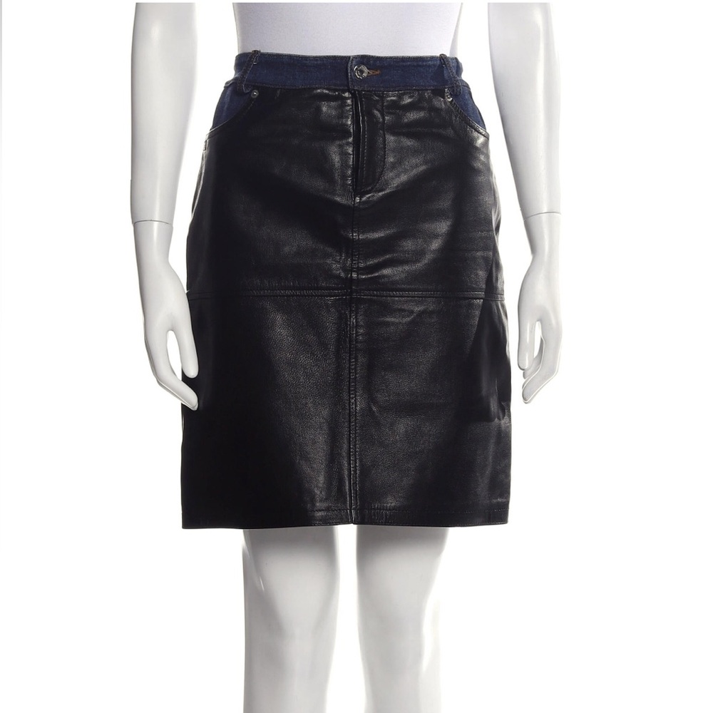 D&G  Dolce & Gabbana Black Leather & Blue Denim Stylish Mini Skirt Size: 40 / 4